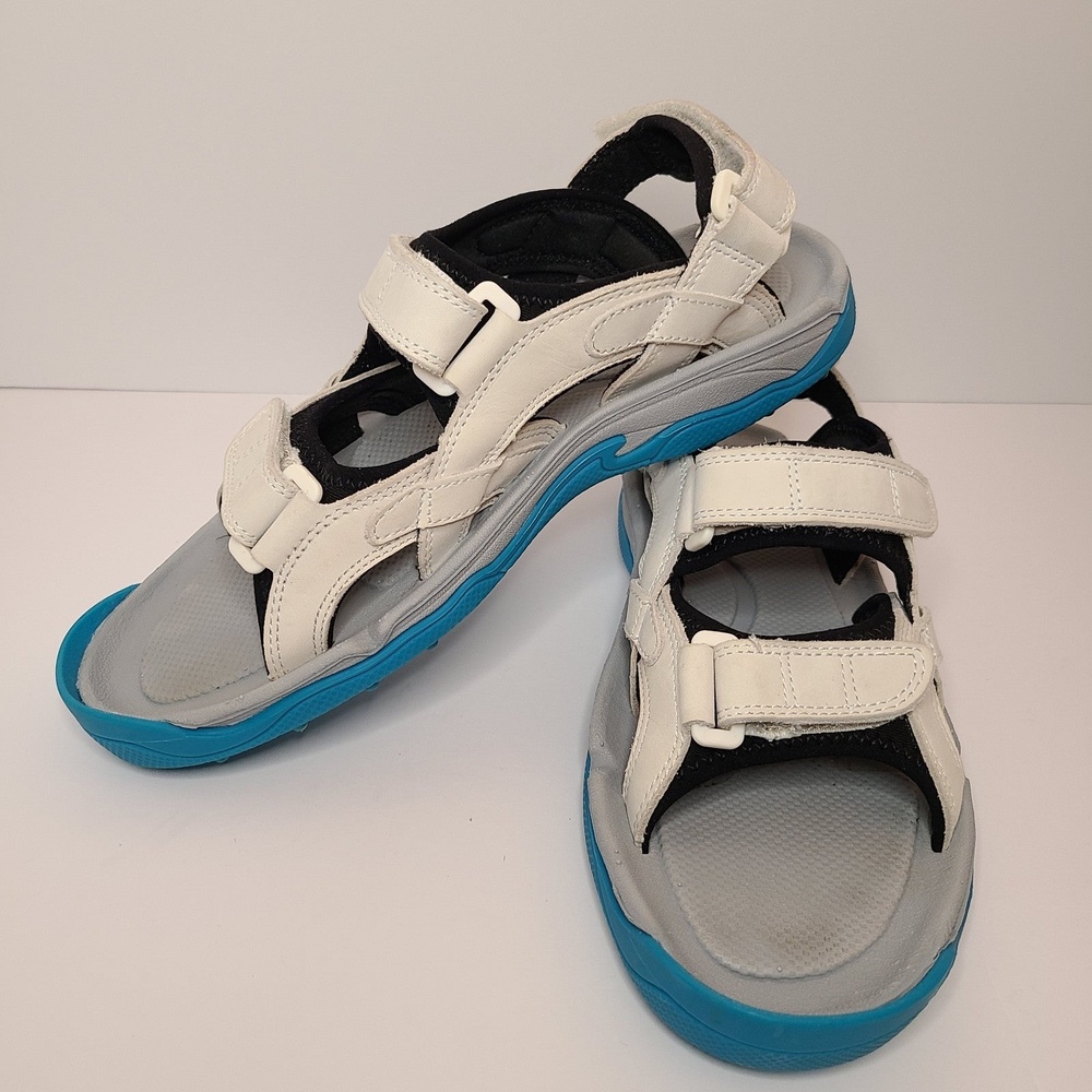 Crocs XTG LoPro Golf Sandal Women's (9) White Leather, Gray & Blue Shoes 14663